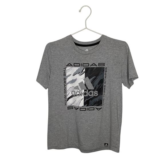 Adidas Gray Black White Graphic Short Sleeve Tee Medium 10/12 - Picture 1 of 6